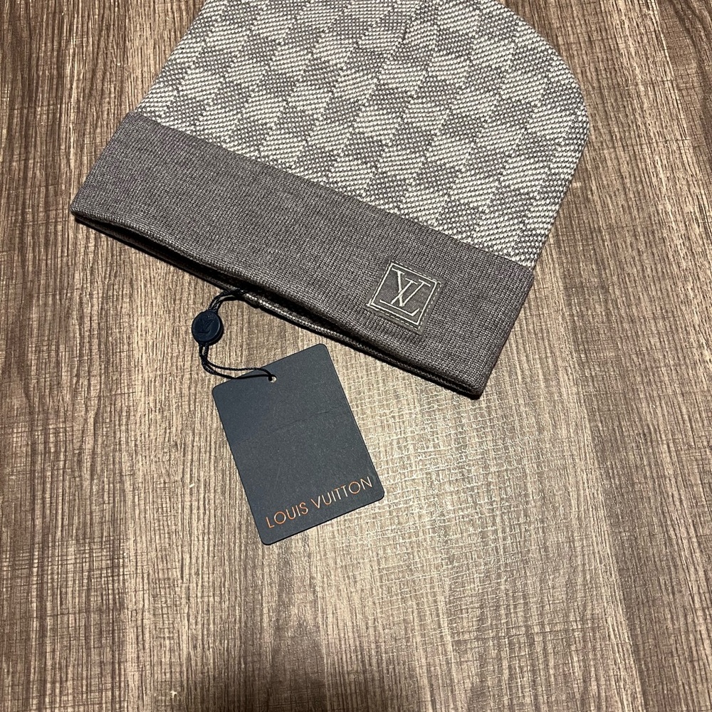 Louis Vuitton Gray Checkered Beanie